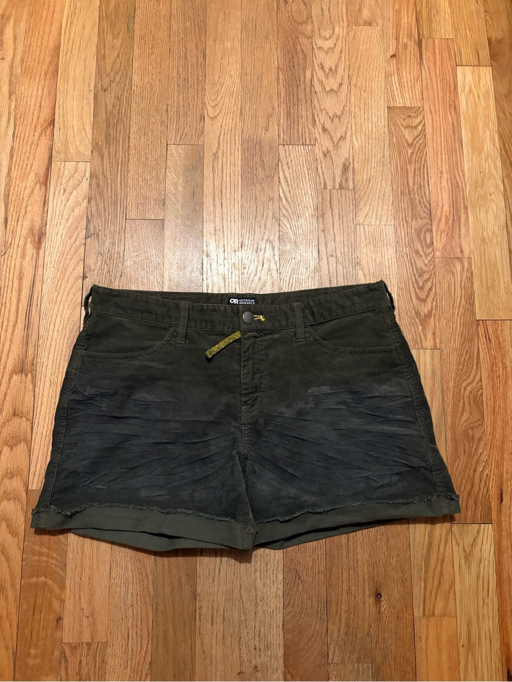 Outdoor Research Women's Olive Green corduroy Shorts with Rolled Hem